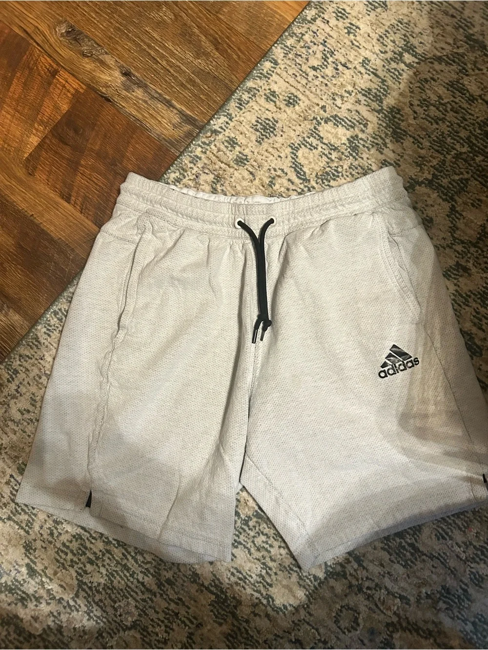 adidas Light Gray Athletic Shorts with Black Drawstring